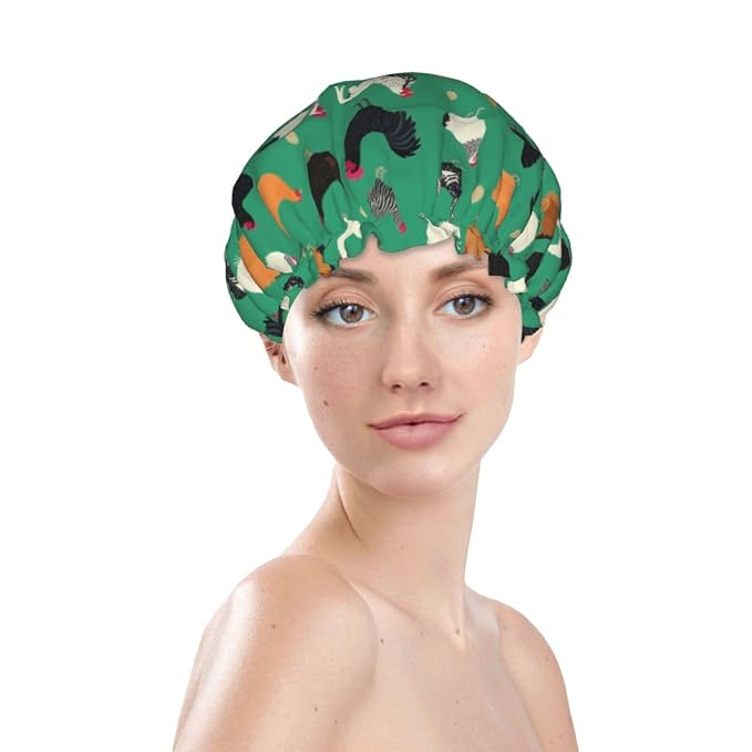 Funny Chickens Shower Cap For Women Reusable Waterproof Double Layers Bath Cap - Image 2