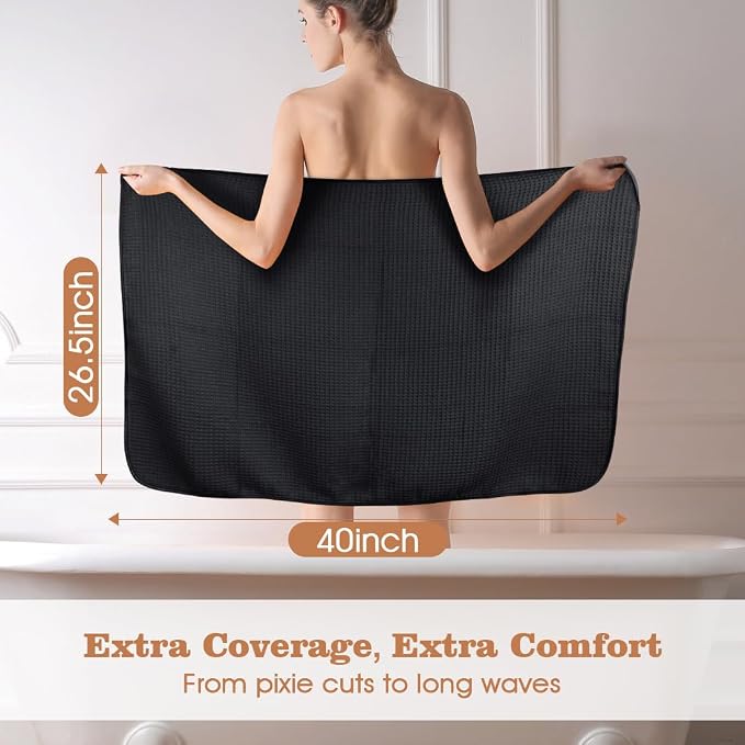 GLIMGLINT 2 Pack Black Microfiber Hair Towel Wrap - Image 4