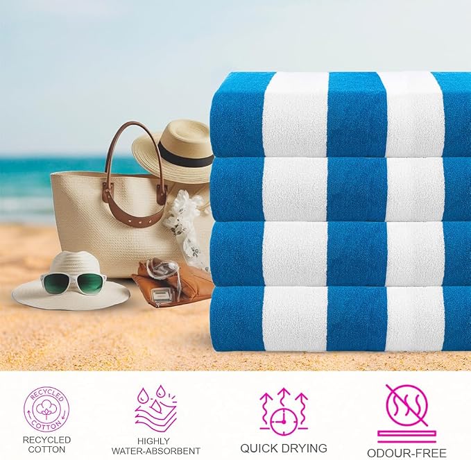 CASA COPENHAGEN Cabana Towel 4Pcs Cyan Designer Stripe Beach Towels Gift Set - Image 2