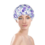 Violet Purple Rose Shower Cap For Women Adjustable Double Waterproof Layers - Image 3