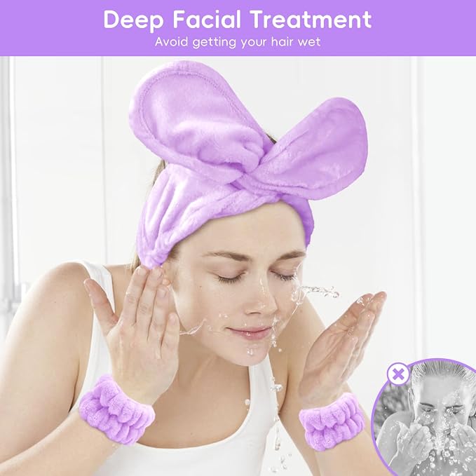 my novel things Face Wash Headband and Wristband Fashion Spa Headband, Coral - Image 3