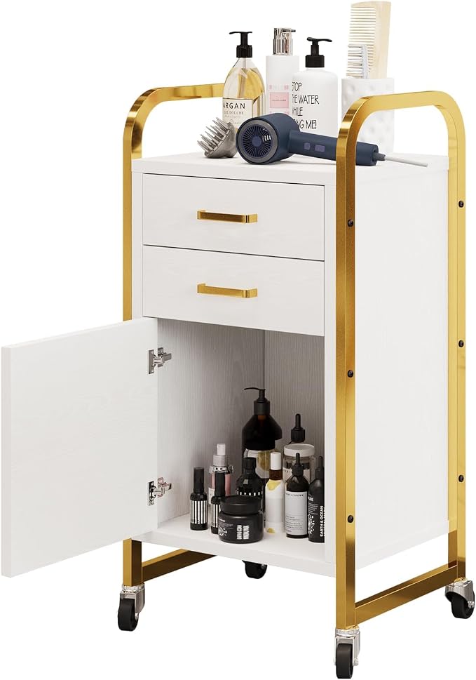 4ever2buy White and Gold Salon Trolley Cart by 4ever2buy