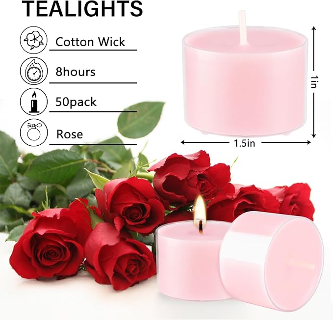 Rose Scented Candle Tealight Candles in Clear Cup, 8 Hours Consistent Smkless - Image 4