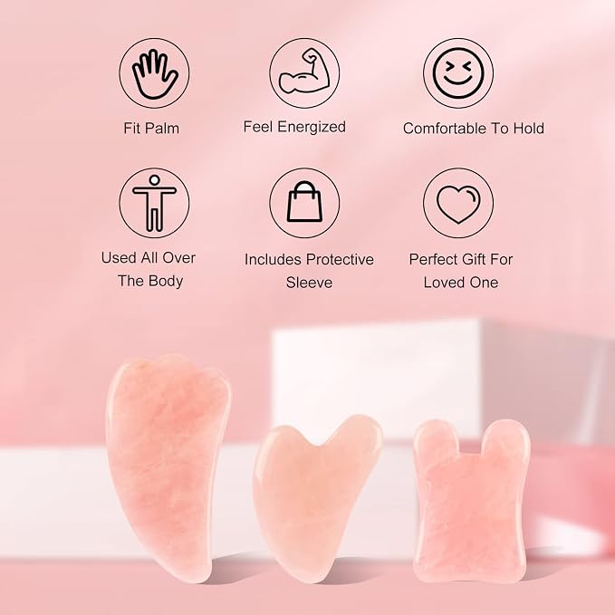 Gua Sha Facial Tools Set of 3 Guasha Massage Tool Rose Quartz Gua Sha Scraping - Image 2