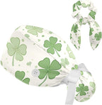 Scrub Caps Women Ponytail Cute Pink and White Leaves Caps Bouffant Working Hat by Unknown