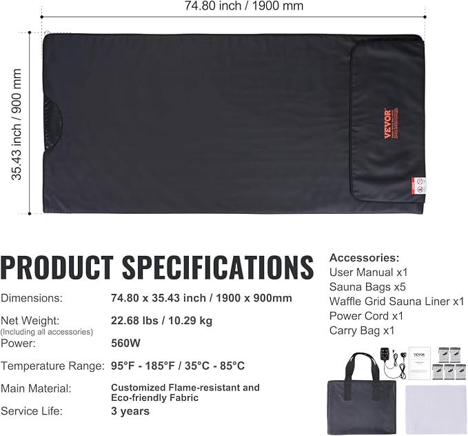 VEVOR Sauna Blanket for Detoxification, Portable Far Infrared Sauna for Home - Image 11