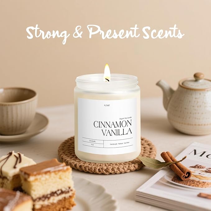 Cinnamon Vanilla Candles for Home Scented, Natural Soy Wax Aromatherapy Non - Image 2