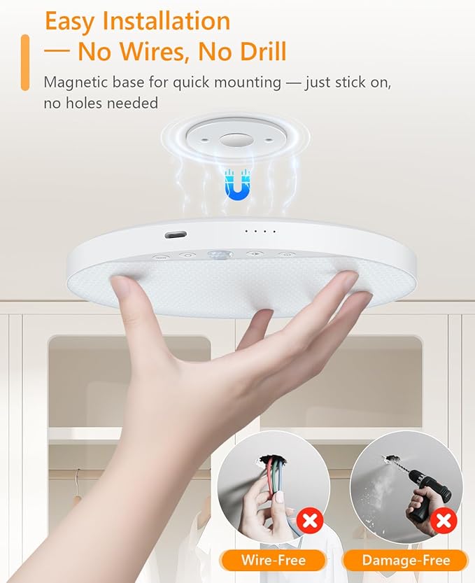 Rechargeable 8W Motion Sensor Ceiling Light Indoor, No Wiring & Magnetic - Image 2