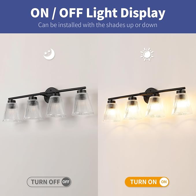 OCIOC Bathroom Vanity Light, 4-Light Modern Matte Black Wall Sconce - Image 4