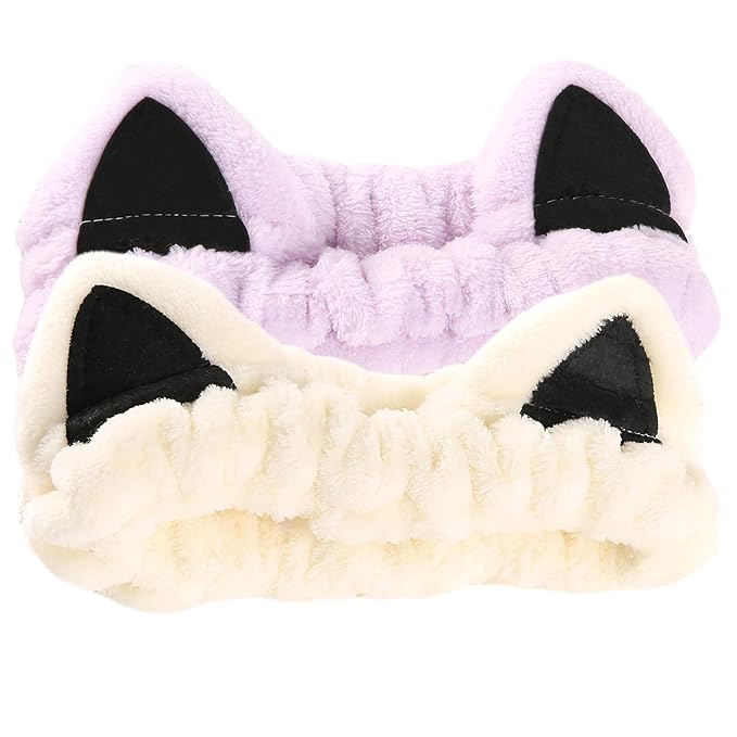 2 Pcs Cat Ears Headband, Cute Spa Headbands by Waliah