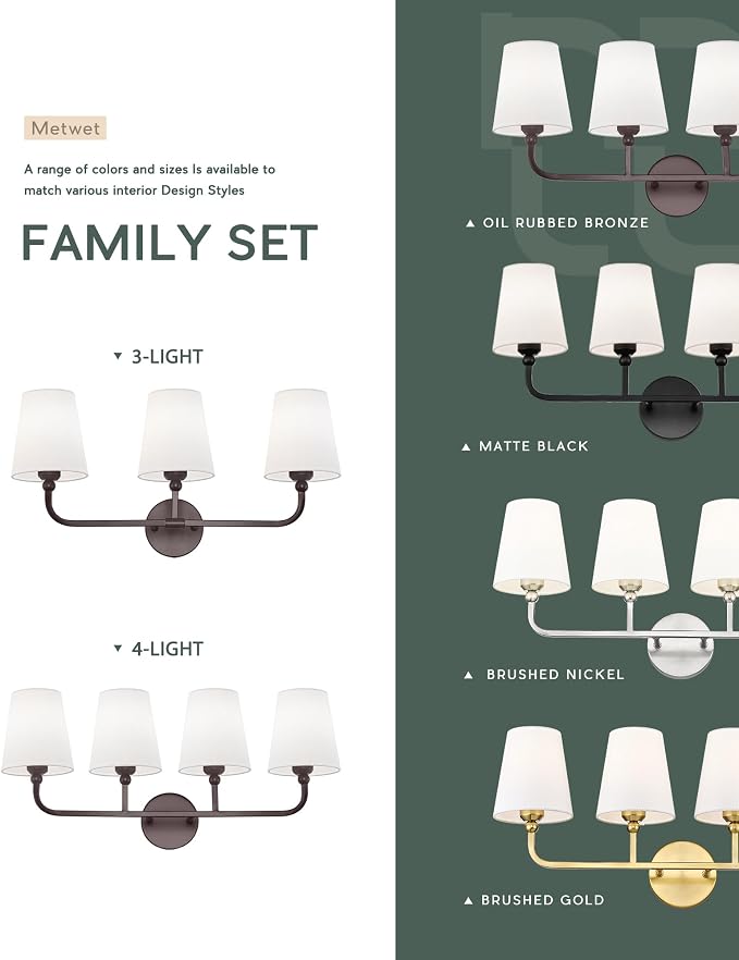 Bathroom Light Fixtures, 4 Light Oil Rubbed Bronze Vanity Lights - Image 7