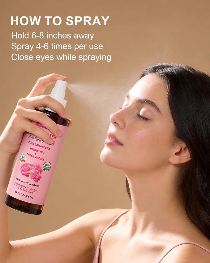 Yoken Organic Rose Water Spray for Face, 12 Fl Oz Fine Mist, Rosewater Face Mist - Image 3