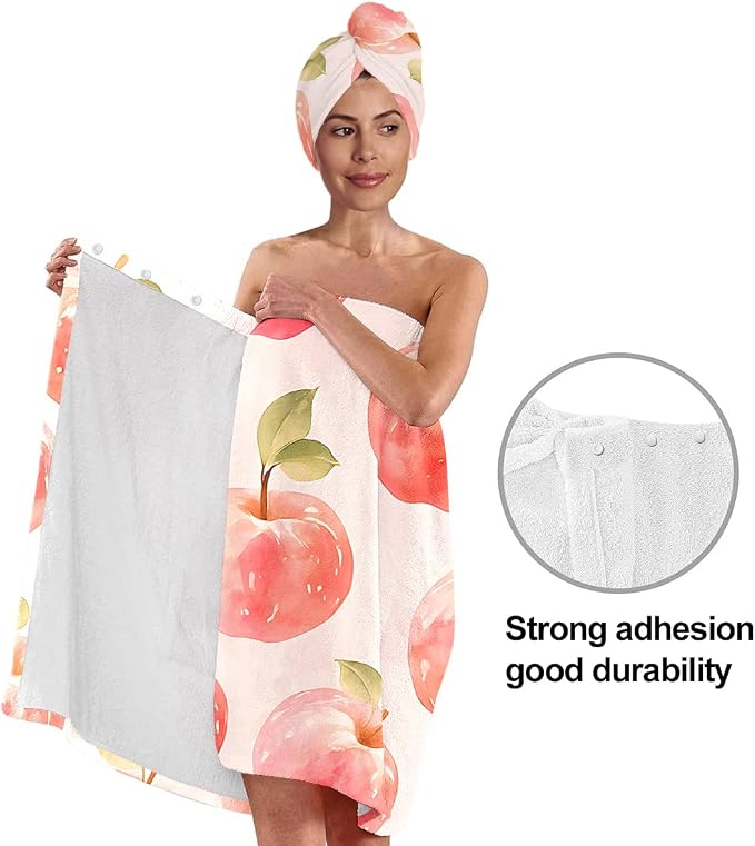 QIULIBMH Women’s Apple Print Bath Wrap and Hair Towel Set, Soft Absorbent - Image 4