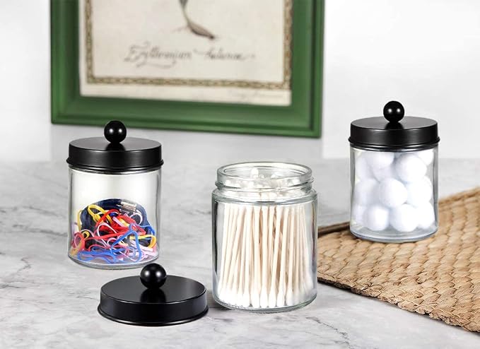 Amolliar 6Pc Apothecary Jars Bathroom Vanity Organizer- Rustic Farmhouse Decor - Image 3