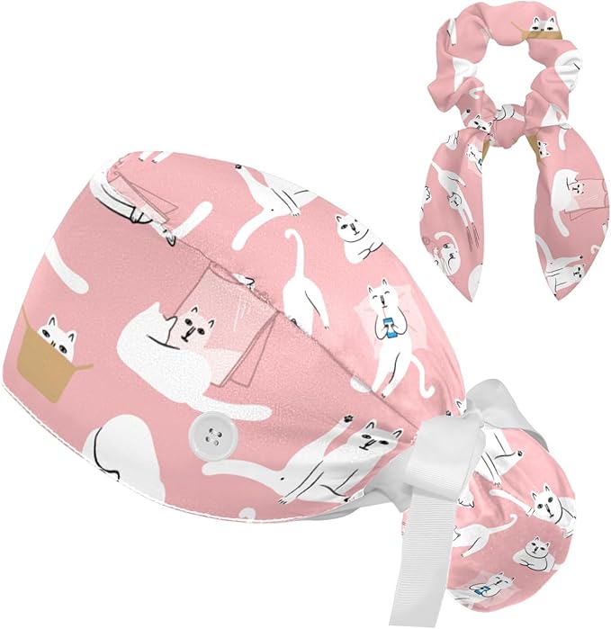 Women Working Cap with Buttons Bouffant Hat Autumn Leaves Nurse Scrub Caps Long by Niaocpwy