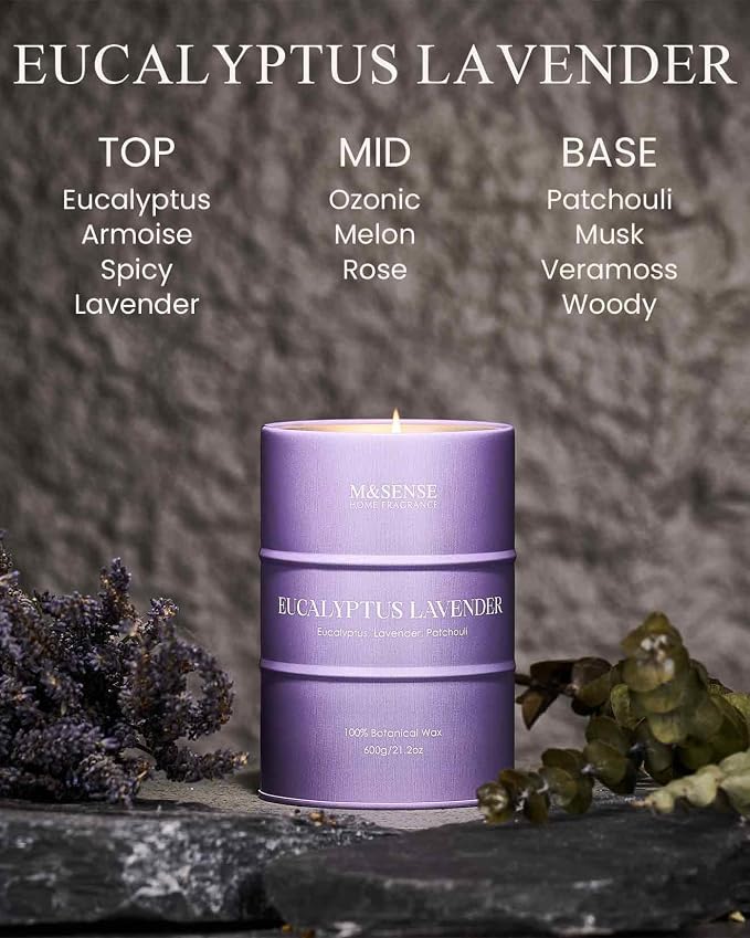 M&SENSE Eucalyptus Lavender Scented Candles Large, Natural Soy Candles 21.2oz - Image 2