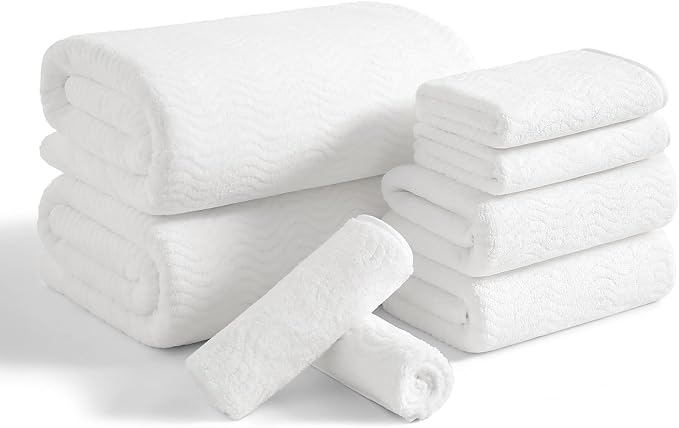8 Piece Bath Towel Set White|2 Oversized Large Bath Sheet, 2 Hand Towels by JessyHome