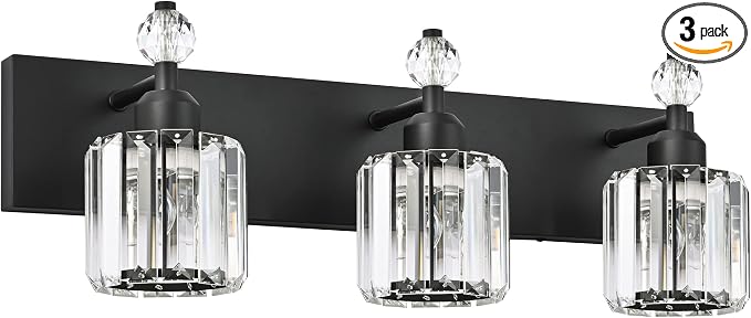PRESDE Crystal 3 Light Bathroom Vanity Lights Modern Matte Black Bathroom by HOME