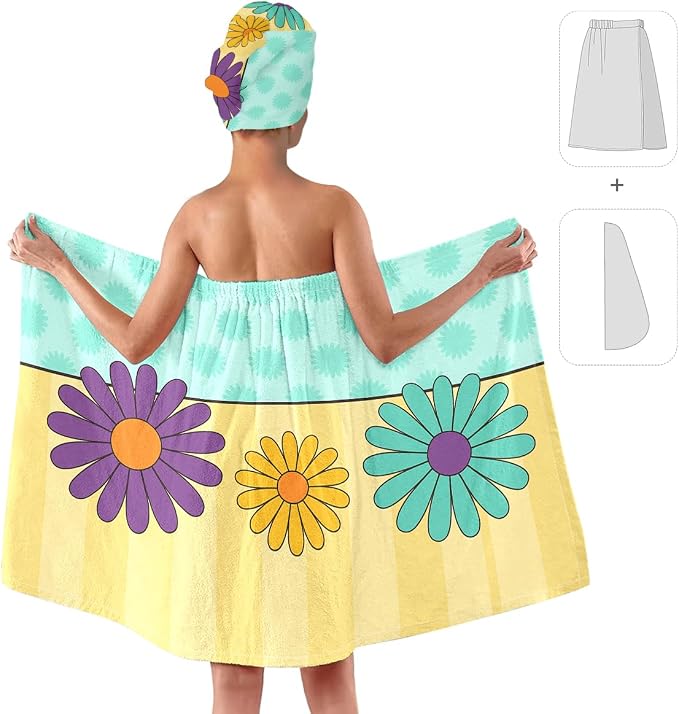 Women’s Spa Wrap Towel and Hair Drying Cap Set – Floral Quick-Dry Bath Wrap - Image 2