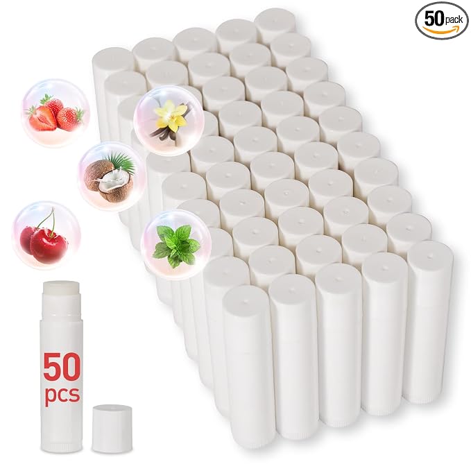 DMSKY 50 Pack Lip Balm Unlabeled, Natural Lip Balms Bulk Blank Tube, Lip Balm by DMSKY
