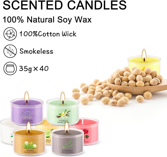 40 Scented Candle Set, 10 Fragrances, 35g Natural Soy Wax Candles - Image 8