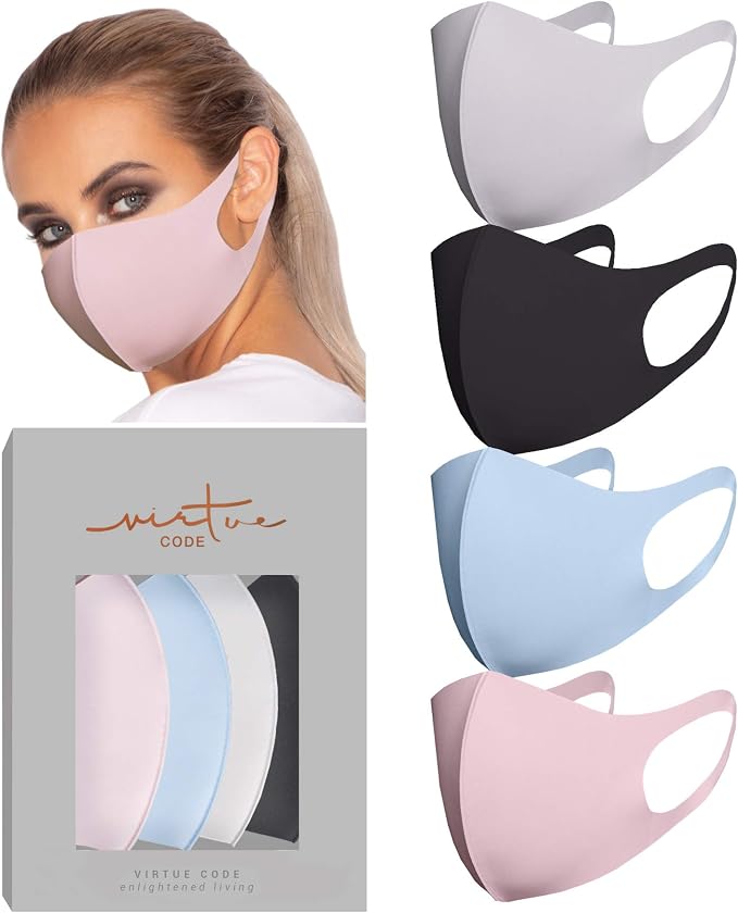 Virtue Code Second Skin Cloth Face Mask Pack. 4 Buttery Soft Masks Washable by VIRTUECODE