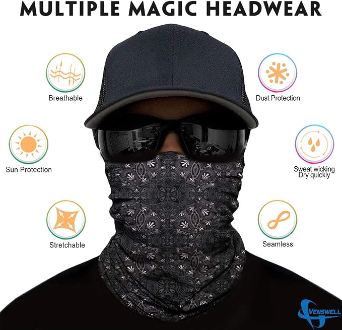 Venswell Neck Gaiter Face Mask Men Women, Seamless Bandana Rave Face Cover - Image 2