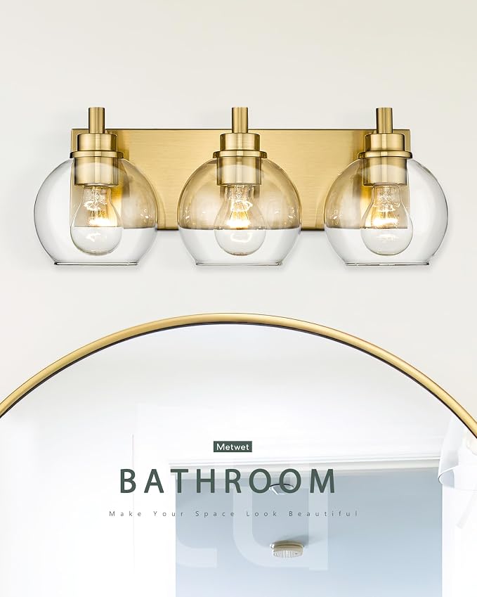 Bathroom Light Fixtures, 3-Light Brushed Gold Vanity Light, Modern Wall Sconces - Image 8