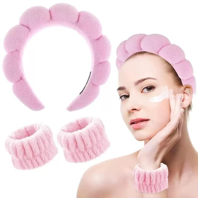 Spa Headband and Wristband Set for Women, Terry Cloth Sponge Headband for - Image 2