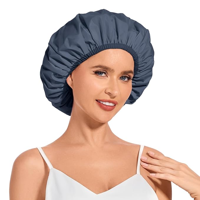 Shower Cap for Women Waterproof Reusable, Large Shower Cap Non-Slip by KAFTERI
