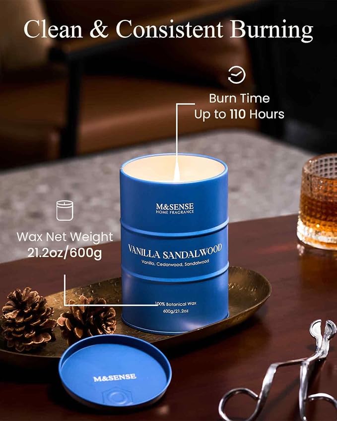 M&SENSE Vanilla Sandalwood Scented Candles Large, Natural Soy Candles 21.2oz - Image 4