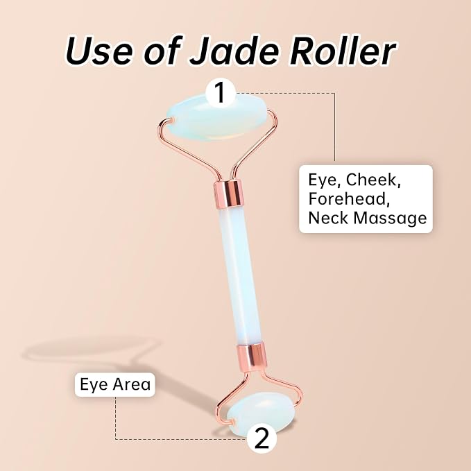Opal Gua Sha and Face Roller, Real Jade Gua-Sha Stone Facial Tools Set - Image 6