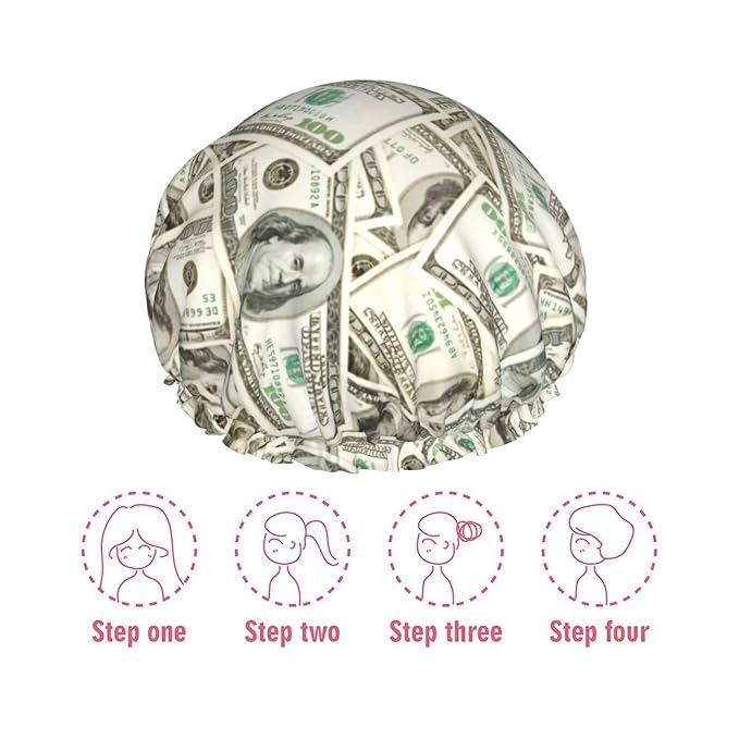 100 Dollar Money Shower Cap For Women Reusable Waterproof Double Layers Bath - Image 6