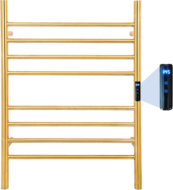 8-Bars Gold Heated Towel Rack–23" Wall Mounted Towel Warmer by Dawot