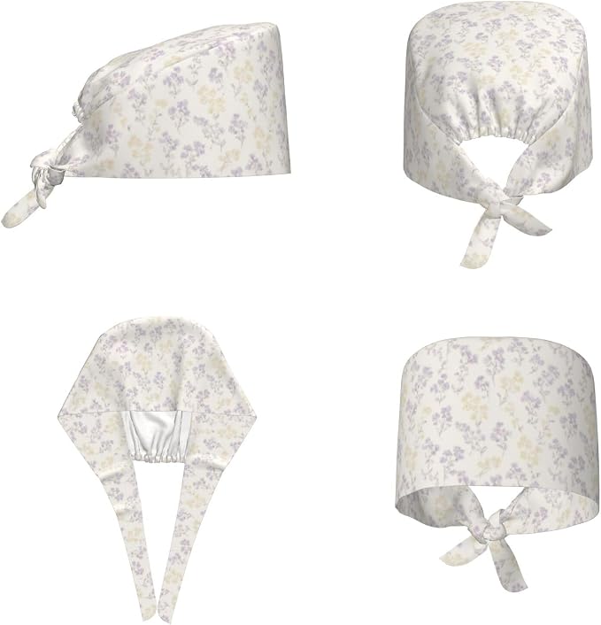 Scrub Cap for Women and Men Boho Black Leaf Pattern Adjustable Breathable - Image 2