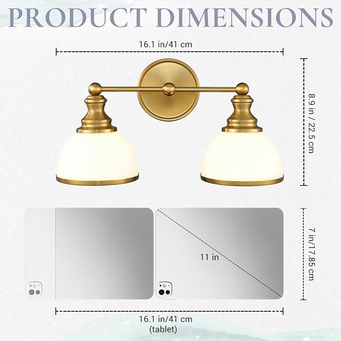 Hamilyeah 2-Light Gold Bathroom Vanity Light, Brushed Gold Wall Light Fixture - Image 3