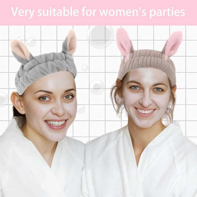 musejoy 2 Pcs Headband Bunny Ears Headband Cute Spa Headbands - Image 2