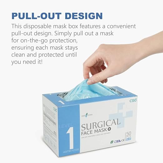 CSD Colo 50 Pcs ASTM Level 1 Disposable Face Masks, 3 Ply Adult Mask - Image 6