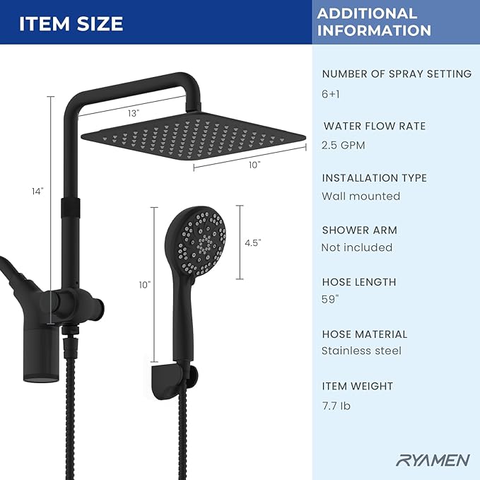 Ryamen Upgraded Dual Shower Heads Combo, 10 inch Filtered Shower Head - Image 2