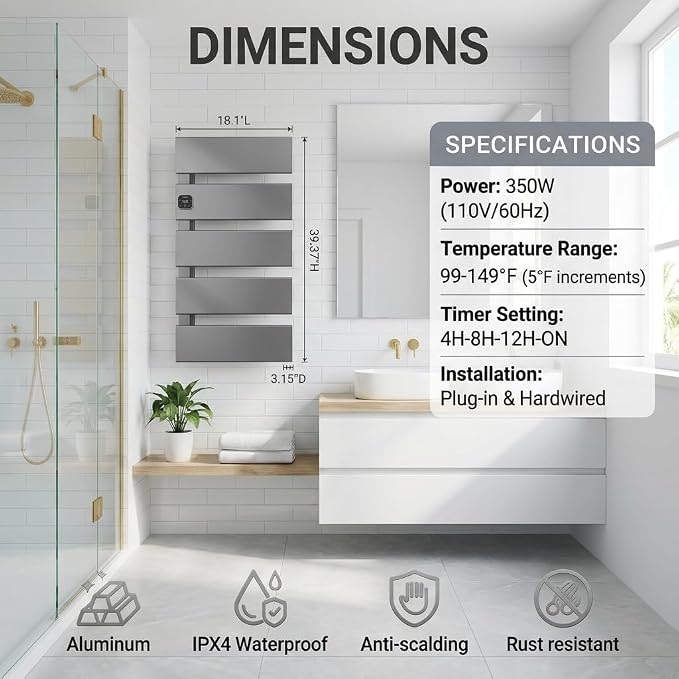 Electric Towel Warmer, Heated Towel Rack - Image 6