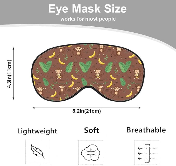Cute Monkey Silk Sleep Mask, Adjustable Elastic Strap, Animal Banana Palm Leaf - Image 2