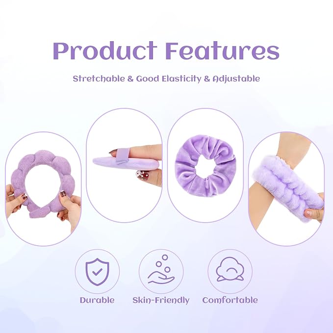 7Pc Puffy Spa Headband and Wristband Set - Image 6
