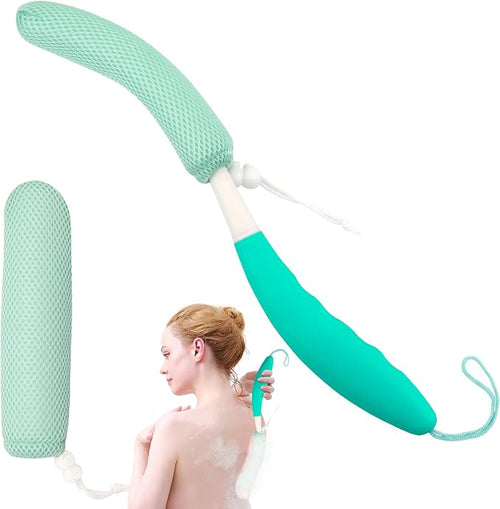 15.35" Back Bath Brush with Sponge, Back Scrubber Bath Mesh with Anti-Slip by KkaFFeHealth