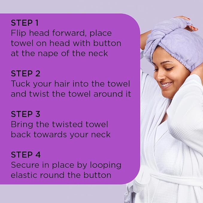 Noughty 97% Natural Purple Microfibre Hair Towel, Hair Towel Wrap Quickly - Image 4