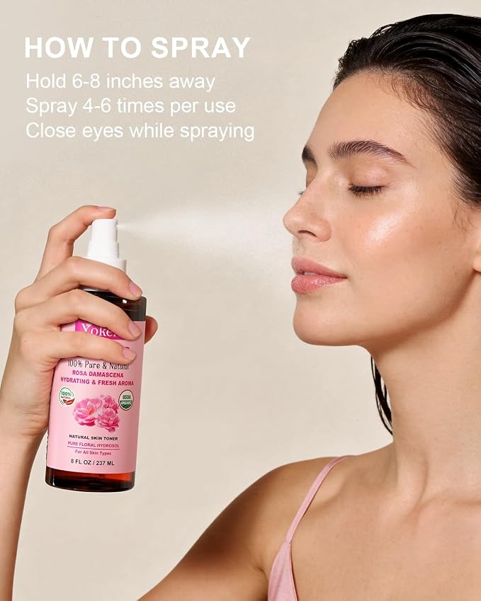 Yoken Organic Rose Water Spray for Face, 8 Fl Oz Fine Mist, Rosewater Face Mist - Image 3