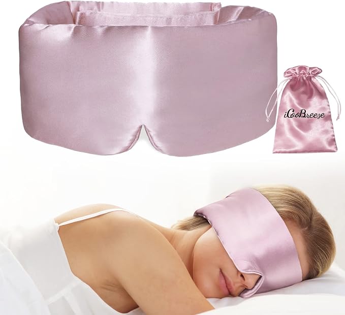 100% Natural Silk Eye Mask for Women Men, Soft Pressureless Cooling Blackout by iCooBreeze