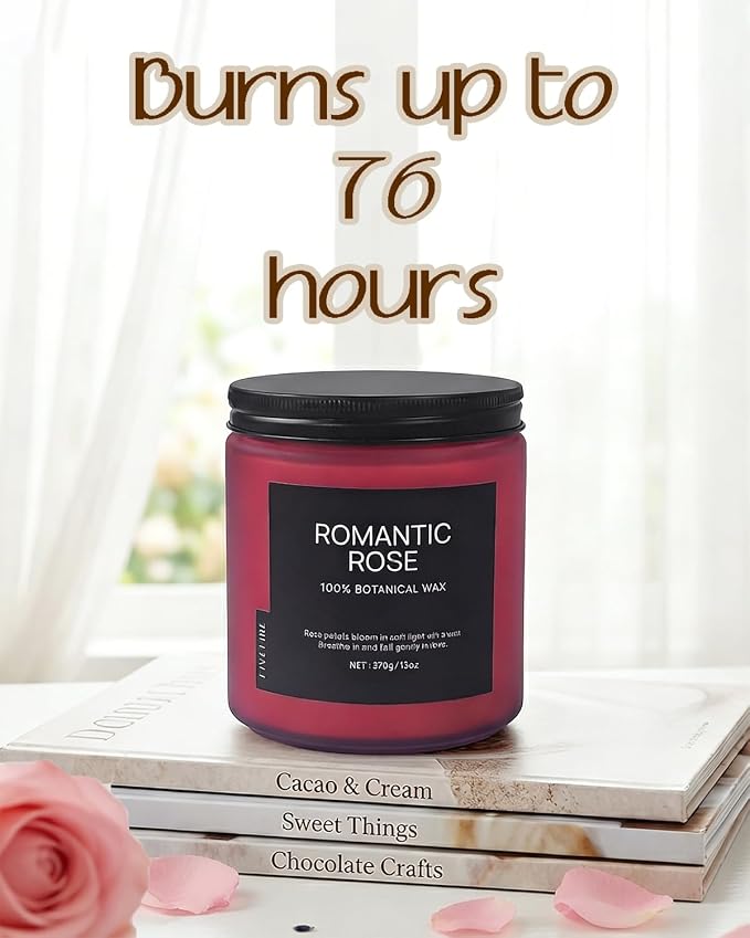 Rose Scented Candles for Home, 13oz Organic Soy Wax, 76-Hour Clean Burning - Image 3