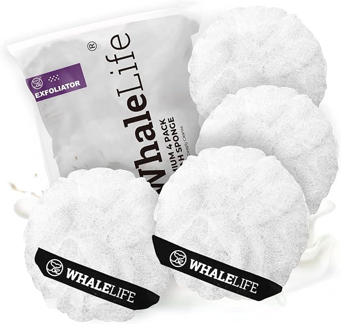 Loofah Sponge Bath Sponge for Women Men 4 Pack by WhaleLife