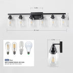 6-Light Black Vanity Lights 38'' Modern Bathroom Vanity Lighting Fixtures Above - Image 5