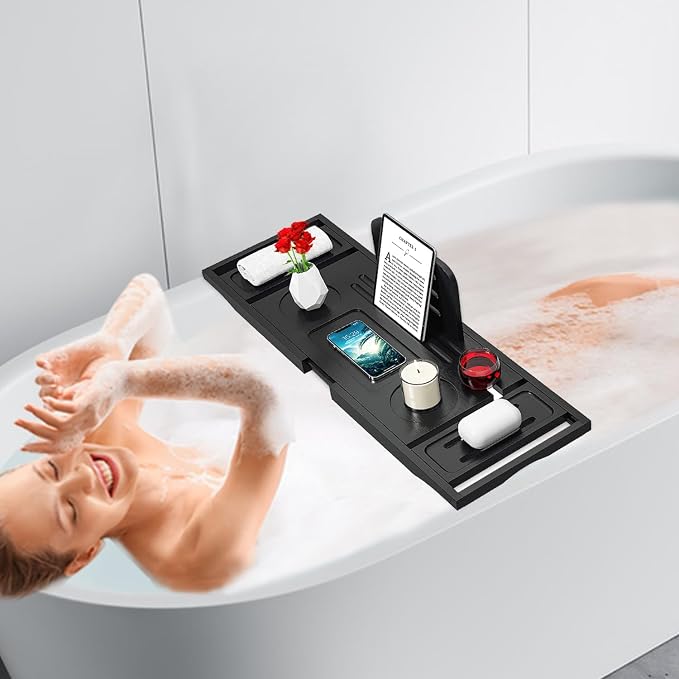 Bathtub Tray Caddy Black- Bath Tray Black - Image 4